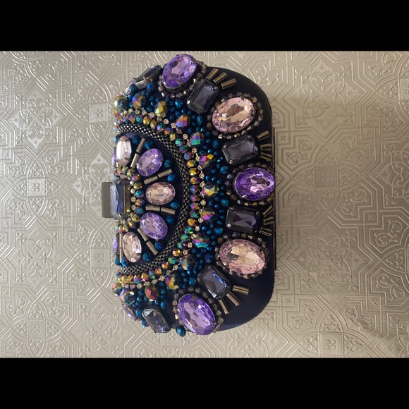 Aldo Bags Jewel Encrusted Clutch Navy Blue Poshmark
